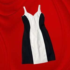 Vintage Wilsons Leather Black White Colorblock Mini Dress Womens Small 90s 2843